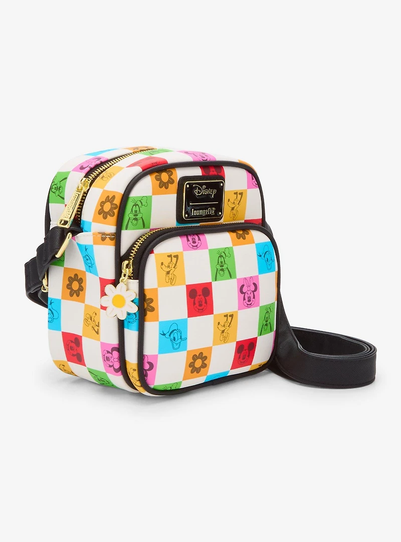 Loungefly Disney Mickey Mouse & Friends Floral Checkered Crossbody Bag - BoxLunch Exclusive