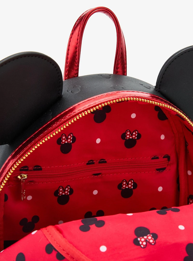 Loungefly Disney Minnie Mouse Metallic Red Bow Ears Mini Backpack - BoxLunch Exclusive