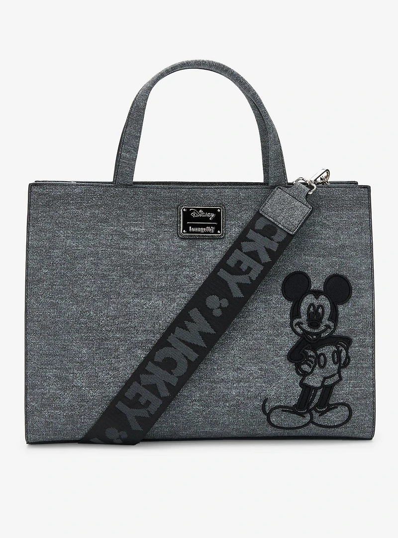 Loungefly Disney Mickey Mouse Gray Denim Convertible Handbag — BoxLunch Exclusive