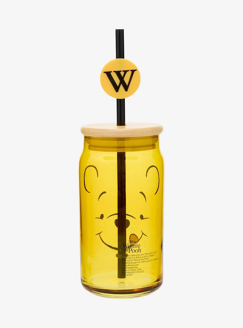 Disney Winnie the Pooh Face Glass Cup with Straw - BoxLunch Exclusive