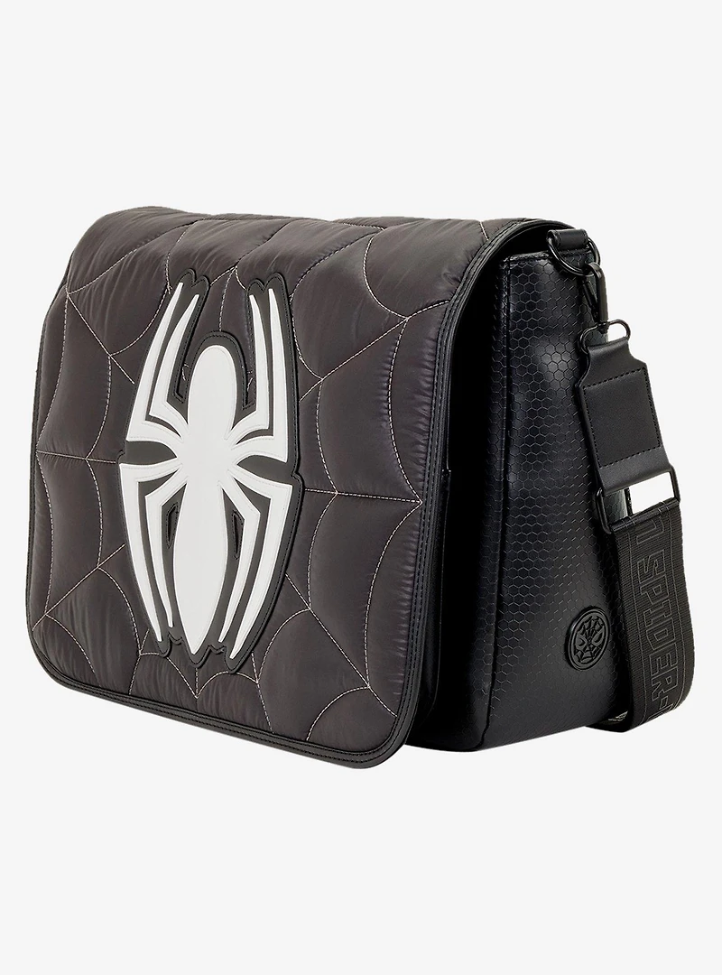 Loungefly Marvel Spider-Man Black & White Suit Quilted Messenger Crossbody Bag