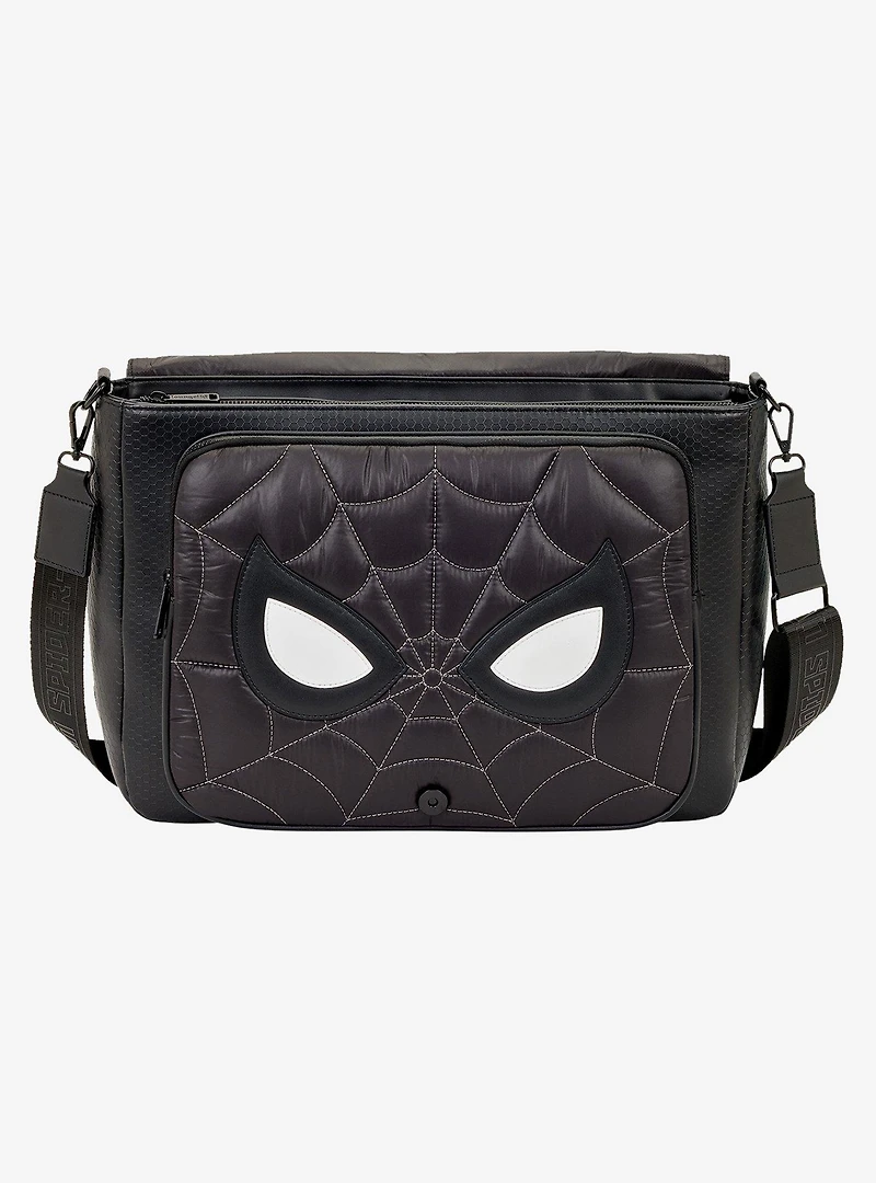 Loungefly Marvel Spider-Man Black & White Suit Quilted Messenger Crossbody Bag