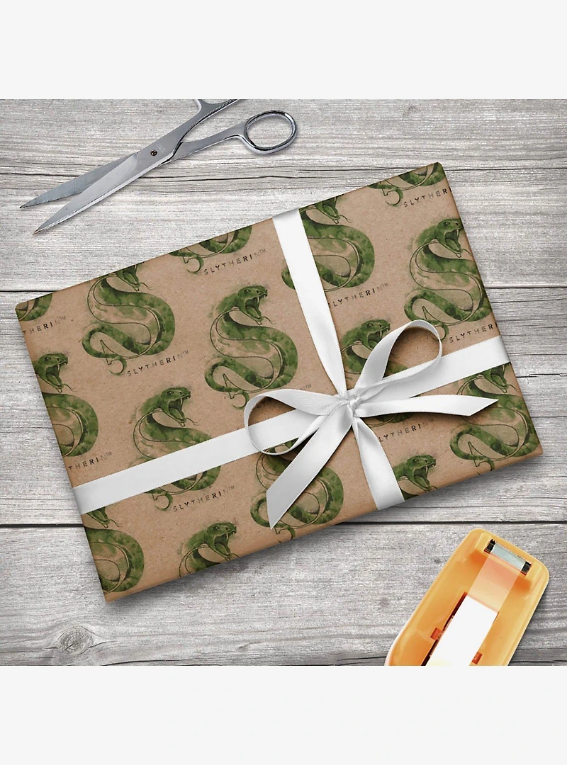 Harry Potter Slytherin Watercolor Crest Kraft Wrapping Paper