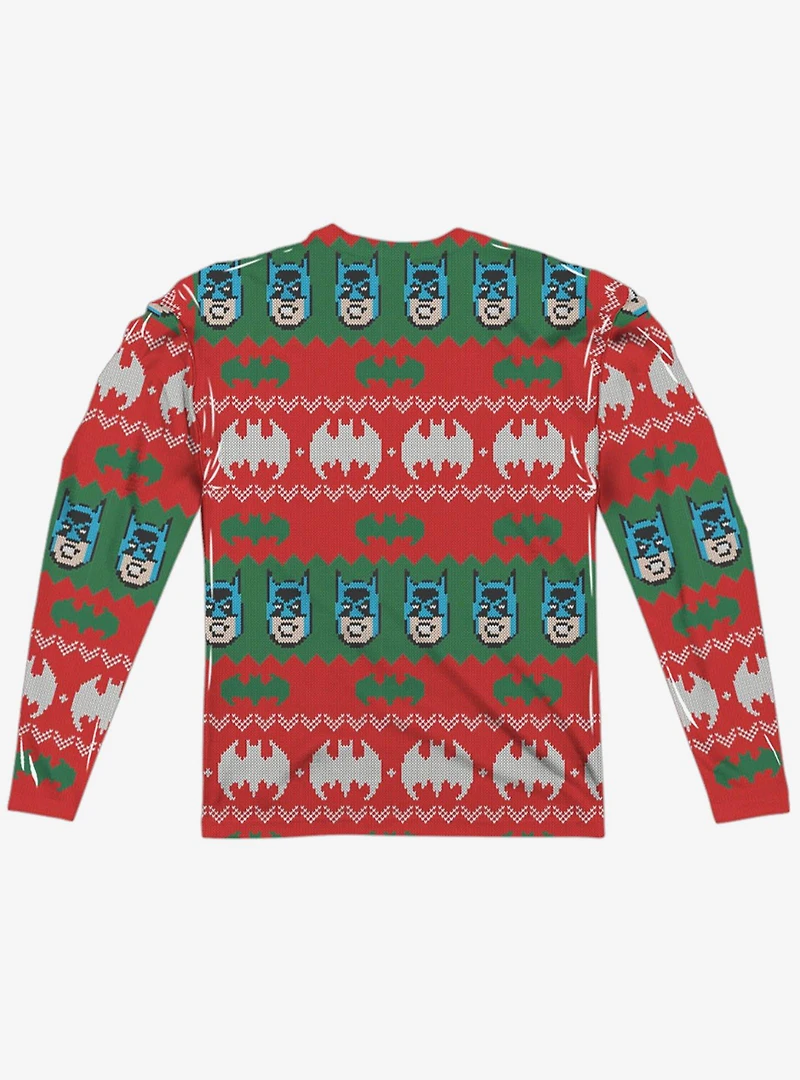 DC Comics Batman Bat Christmas Sweater Print Long Sleeve Sublimated T-Shirt