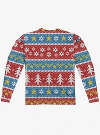 DC Comics Wonder Woman Christmas Sweater Print Long Sleeve Sublimated T-Shirt