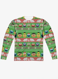 Sesame Street Christmas Sweater Print Long Sleeve Sublimated T-Shirt
