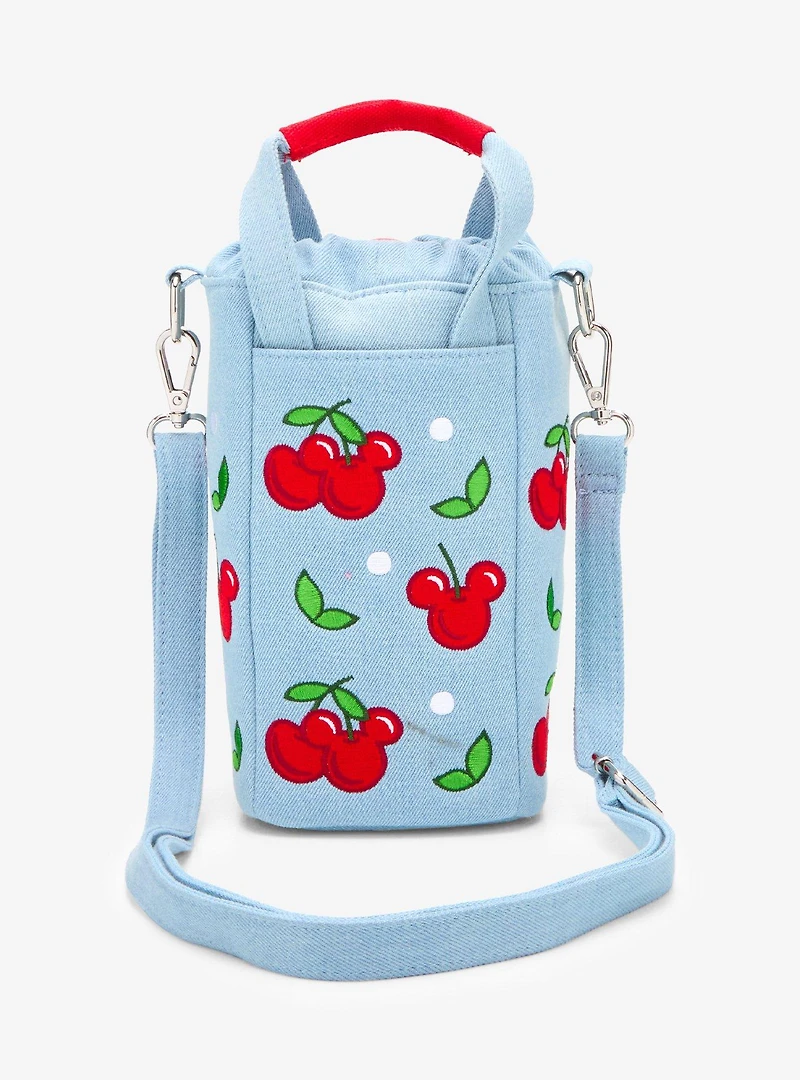 Loungefly Disney Mickey Mouse Cherries Denim Water Bottle Holder Crossbody Bag - BoxLunch Exclusive