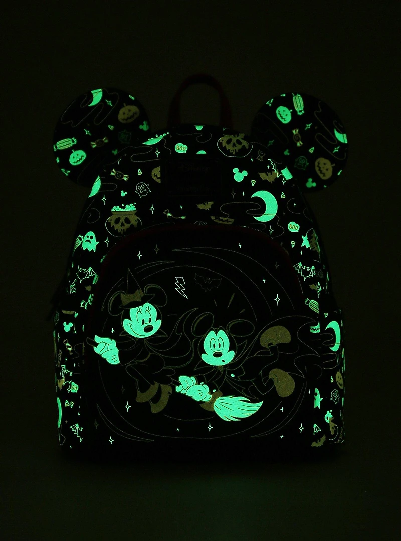 Loungefly Disney Mickey & Minnie Halloween Ears Glow-in-the-Dark Mini Backpack - BoxLunch Exclusive