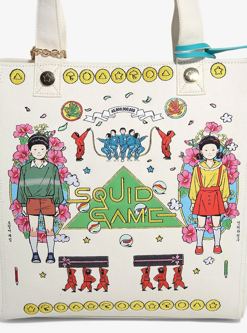 Squid Game Icons Embroidered Tote Bag With Coin Purse — BoxLunch Exclusive