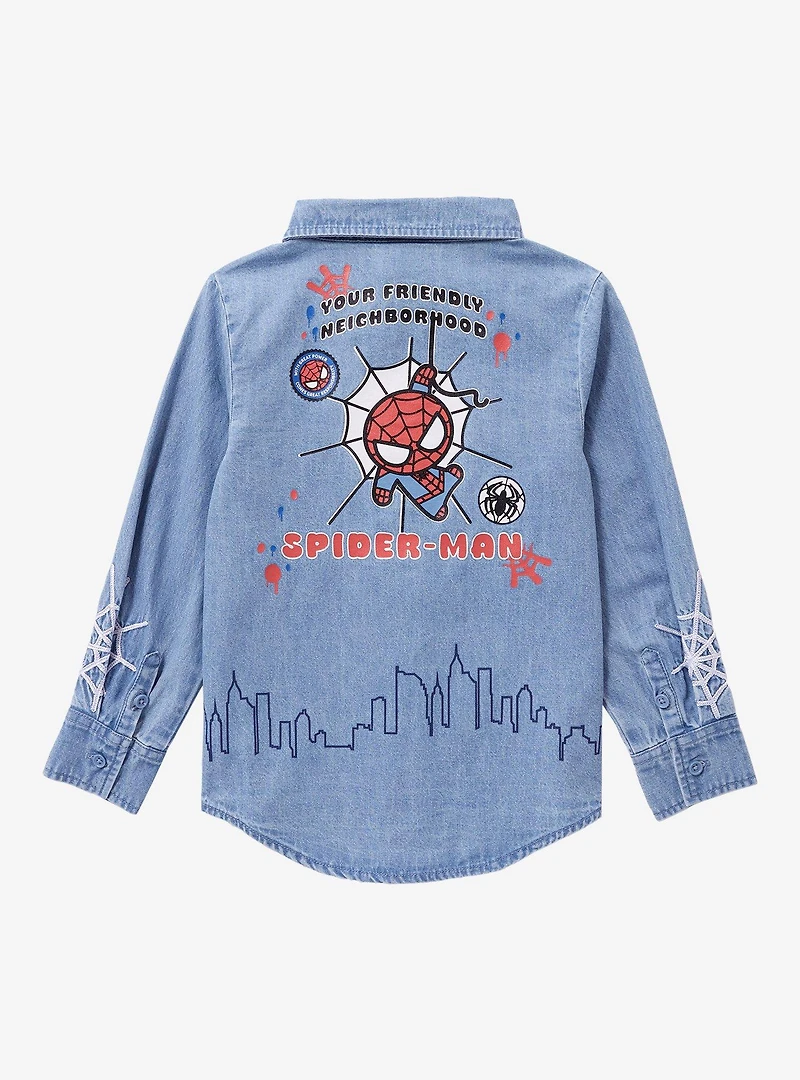 Marvel Spider-Man Skyline Denim Toddler Long Sleeve Button-Up - BoXLunch Exclusive
