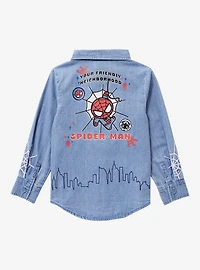 Marvel Spider-Man Skyline Denim Toddler Long Sleeve Button-Up - BoXLunch Exclusive