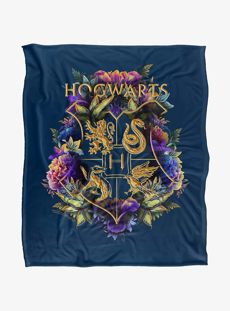 Harry Potter Hogwarts Floral Crest 50x60" Throw Blanket