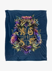 Harry Potter Hogwarts Floral Crest 50x60" Throw Blanket