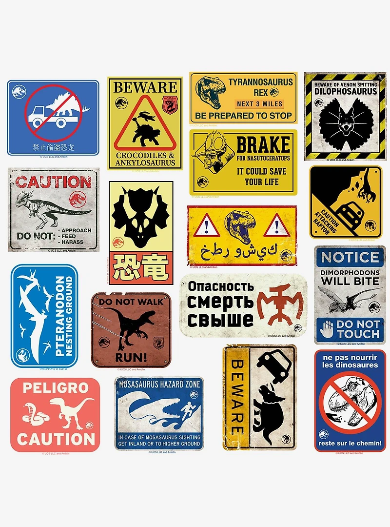 Jurassic World Caution Signs 100ct Vinyl Stickers Variety Pack