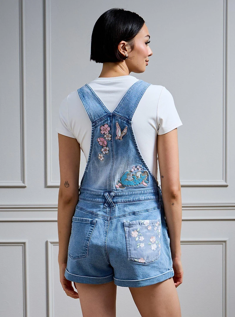 Disney Winnie the Pooh Floral Embroidered Women's Short Overalls