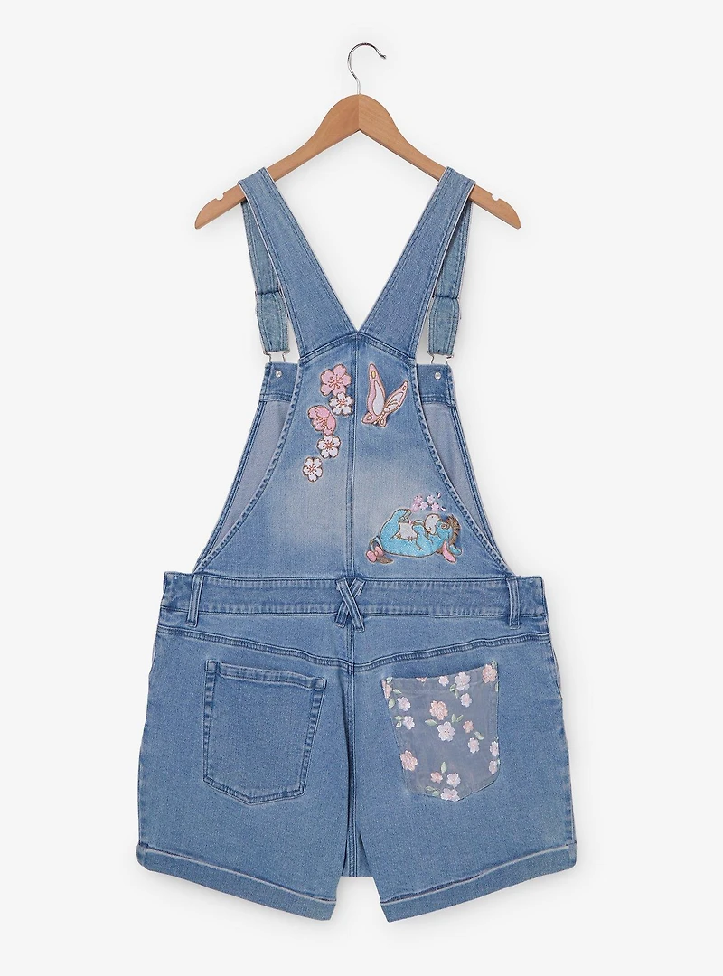 Disney Winnie the Pooh Floral Embroidered Women's Plus Short Overalls