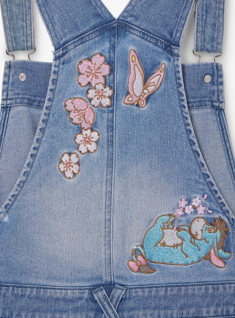 Disney Winnie the Pooh Floral Embroidered Women's Plus Short Overalls