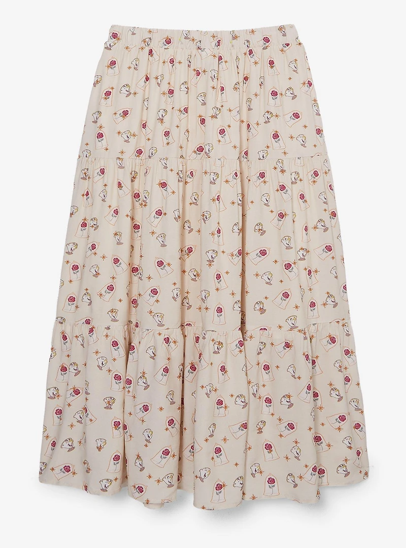 Disney Beauty and the Beast Chip & Roses Allover Print Maxi Skirt