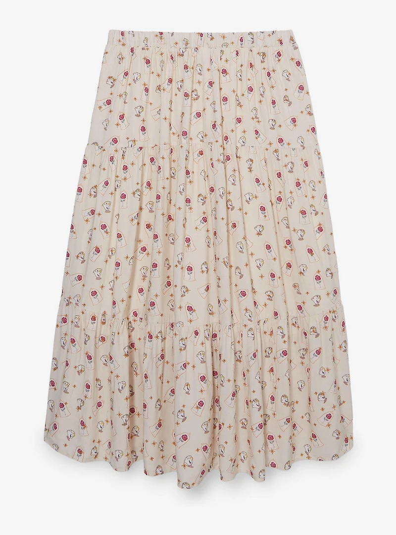 Disney Beauty and the Beast Chip & Roses Allover Print Plus Maxi Skirt
