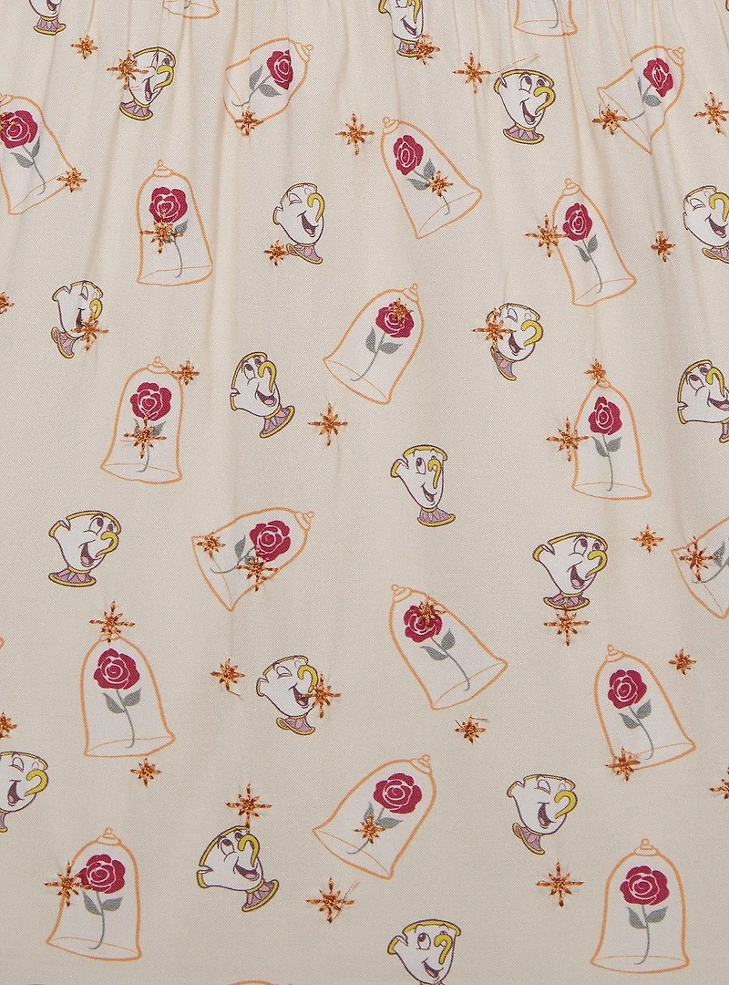 Disney Beauty and the Beast Chip & Roses Allover Print Plus Maxi Skirt