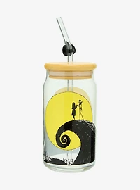Disney The Nightmare Before Christmas Spiral Hill Silhouette Glass Cup with Straw