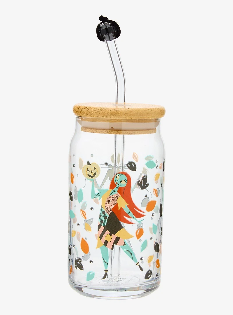 Disney The Nightmare Before Christmas Jack & Sally Halloween Decorations Glass Cup with Straw Charm