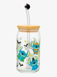 Disney Lilo & Stitch Costume Stitch Allover Print Glass Cup with Straw & Charm