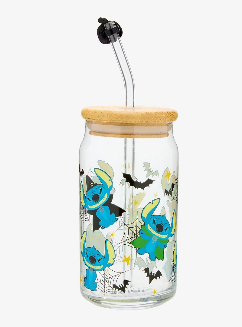 Disney Lilo & Stitch Costume Stitch Allover Print Glass Cup with Straw & Charm