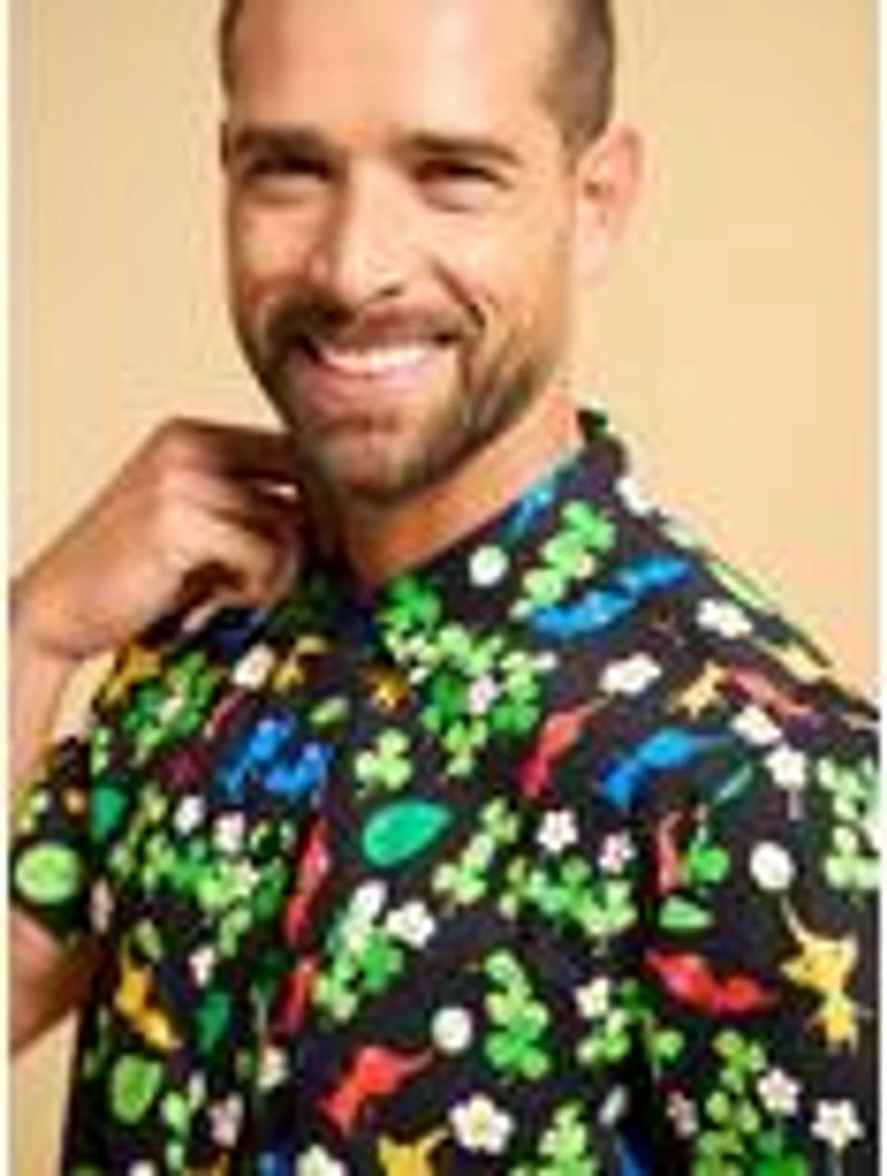 Pikmin Clovers Allover Print Woven Button-Up