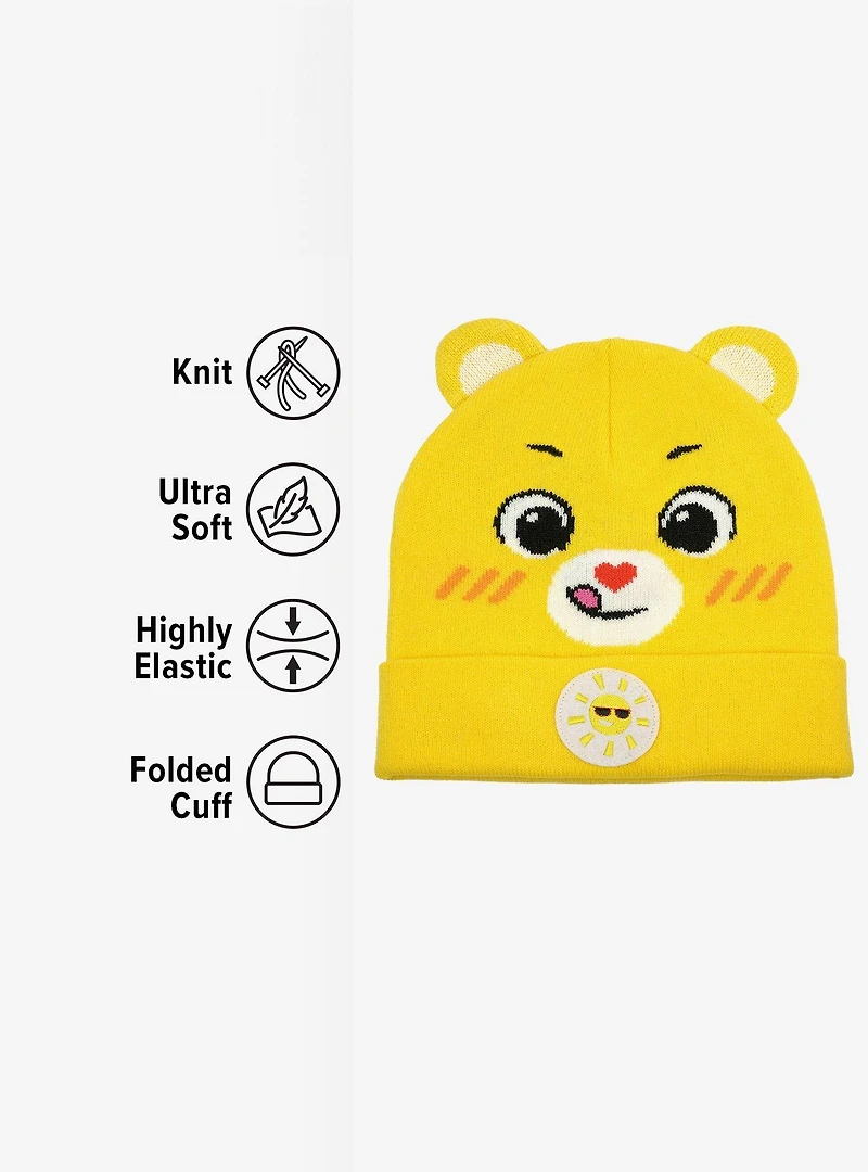 Care Bears Funshine Bear Face Acrylic Knit Beanie With Ears