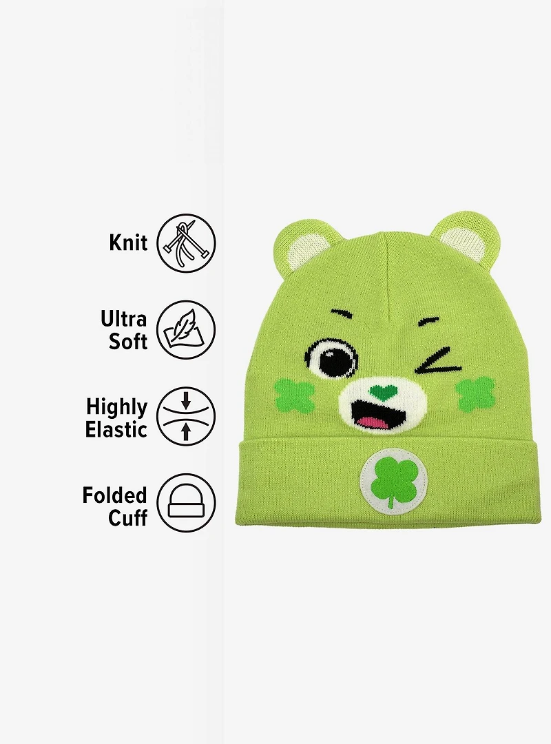 Care Bears Good Luck Bear Face Acrylic Knit Beanie With Ears