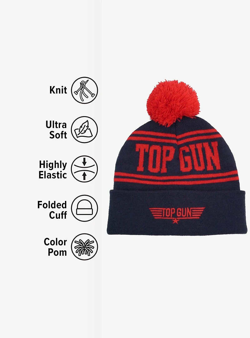 Top Gun Knit Acrylic Knit Beanie With Pom