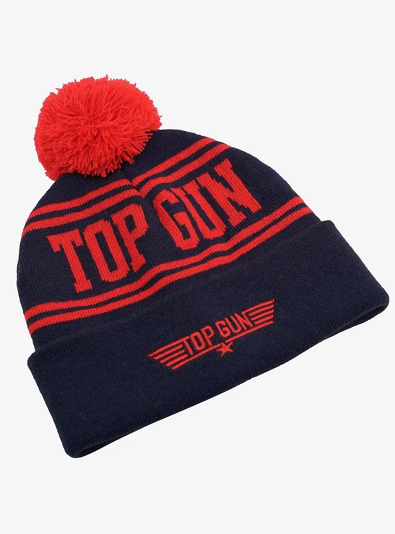 Top Gun Knit Acrylic Knit Beanie With Pom
