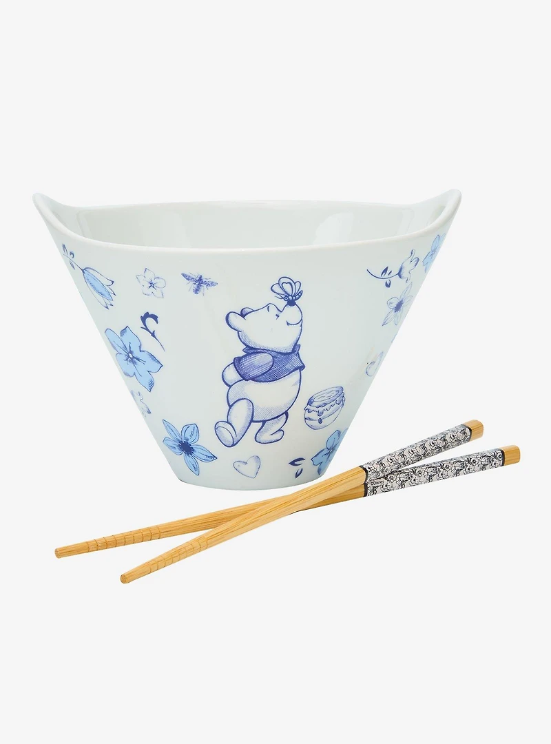 Disney Winnie the Pooh Tonal Floral Pooh Bear Ramen Bowl with Chopsticks