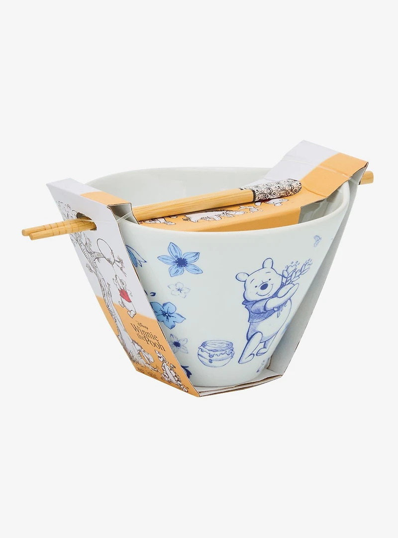 Disney Winnie the Pooh Tonal Floral Pooh Bear Ramen Bowl with Chopsticks