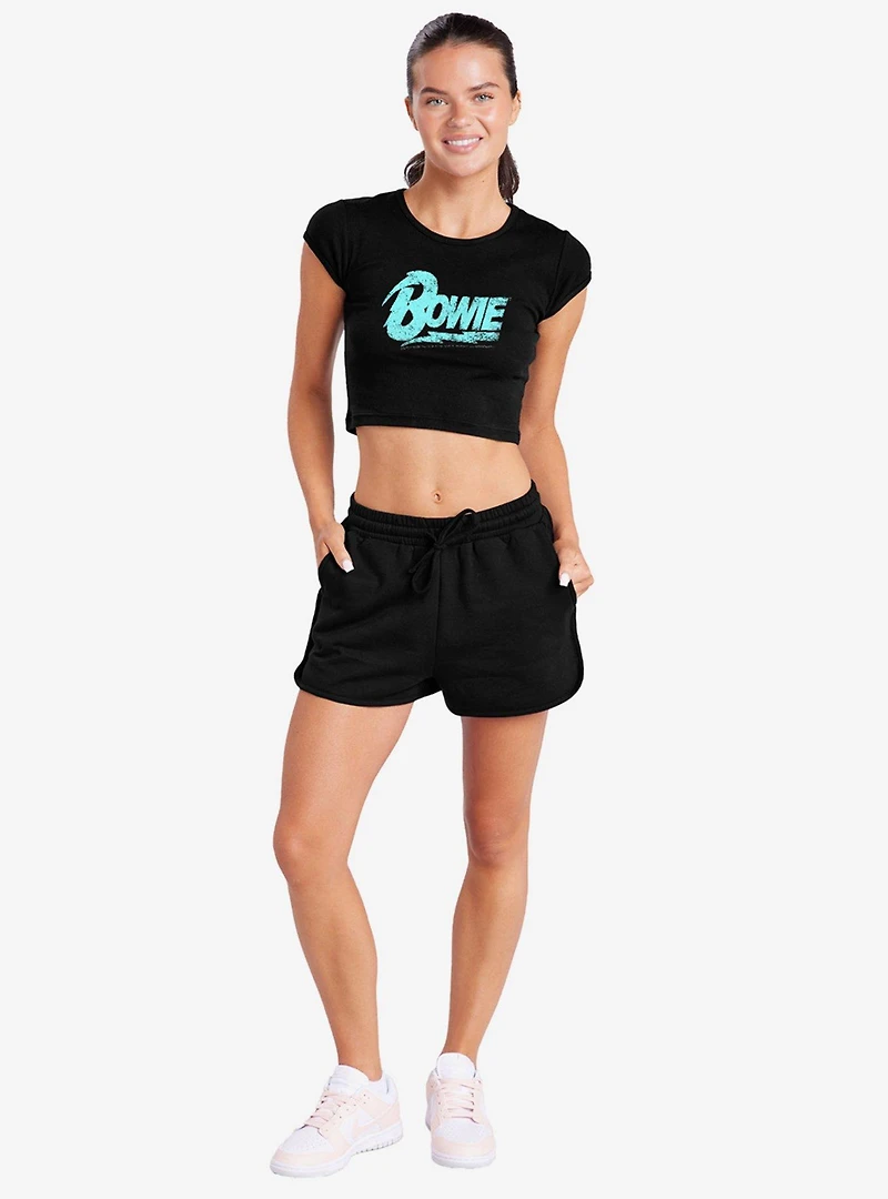 David Bowie Logo Cap Sleeve Baby Rib Women's Crop Top