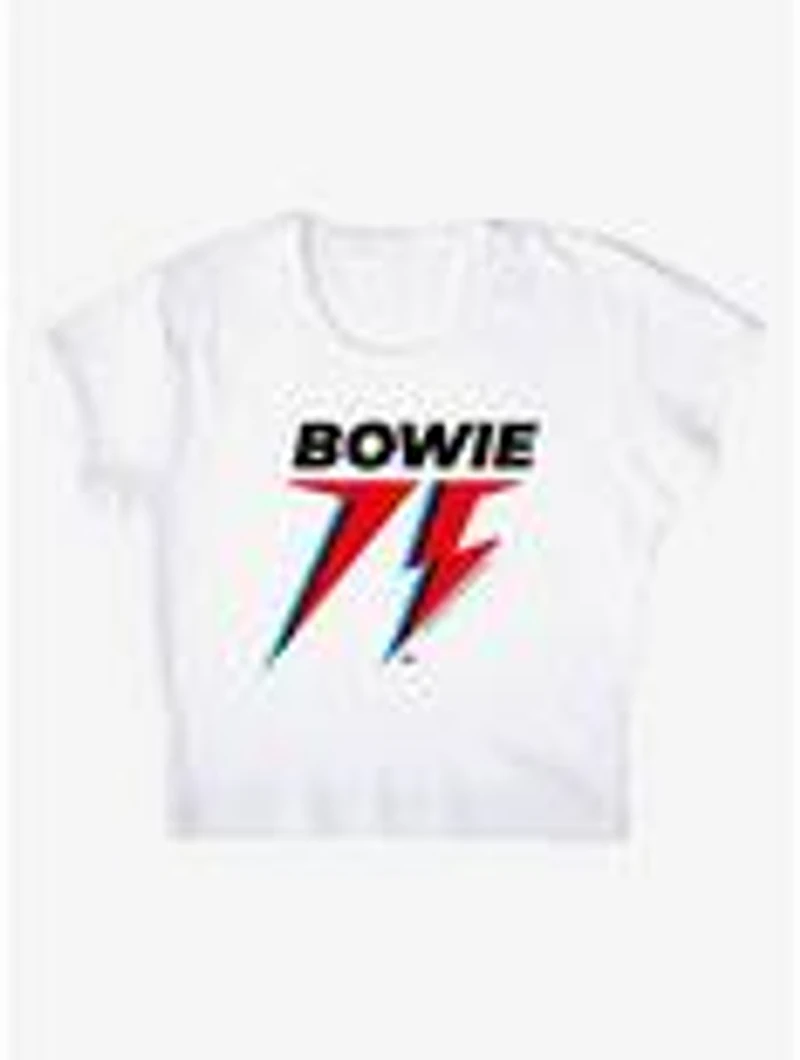 David Bowie 75 Logo Cap Sleeve Baby Rib Women's Crop Top