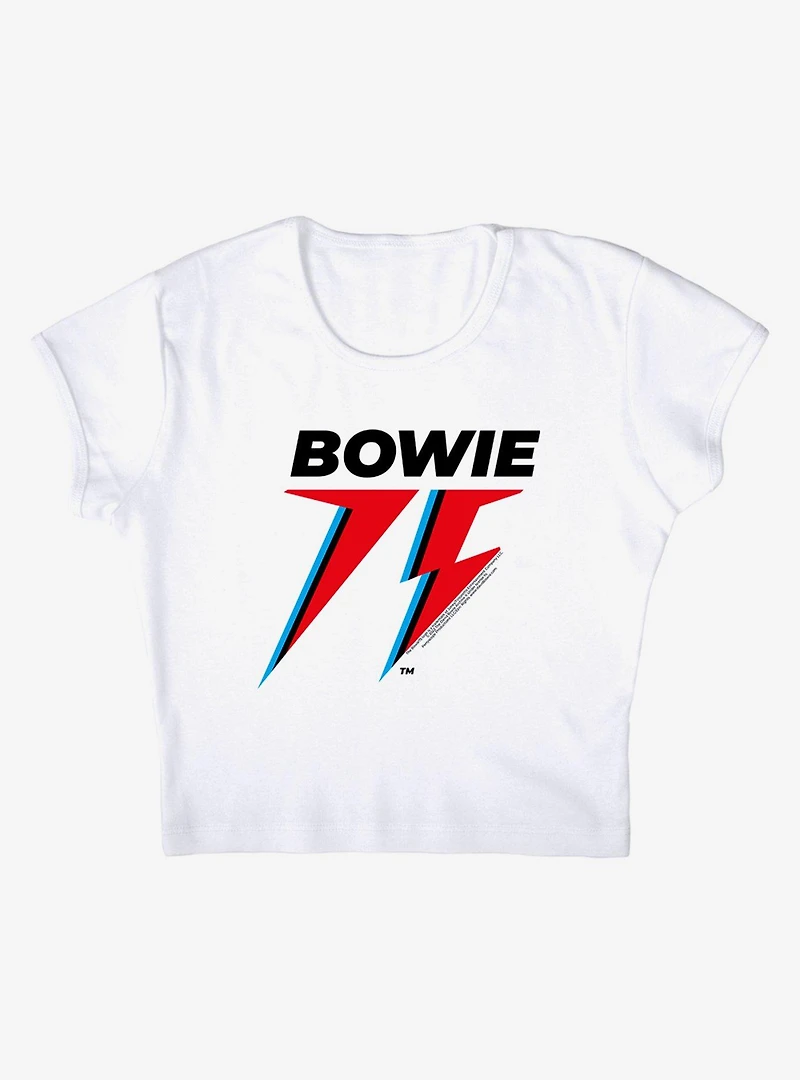 David Bowie 75 Logo Cap Sleeve Baby Rib Women's Crop Top
