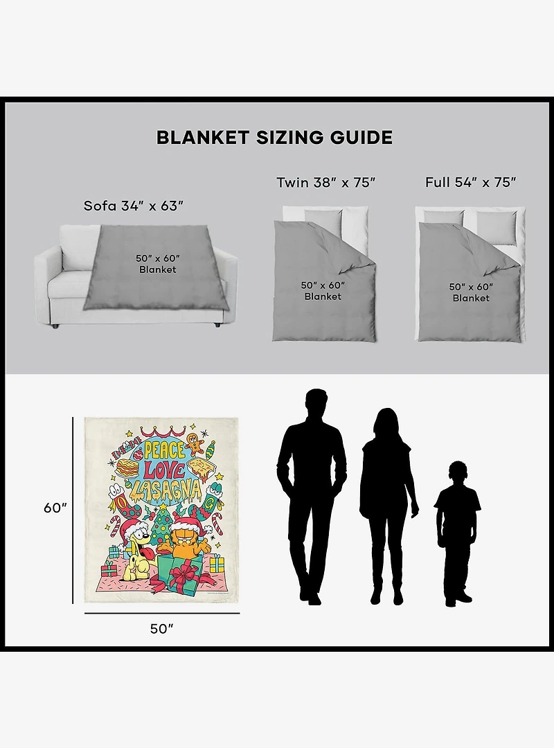 Garfield Peace Love Lasagna Silk Touch Sherpa Throw Blanket