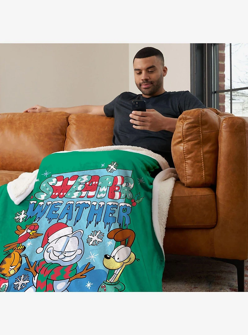 Garfield Sweater Weather Silk Touch Sherpa Throw Blanket