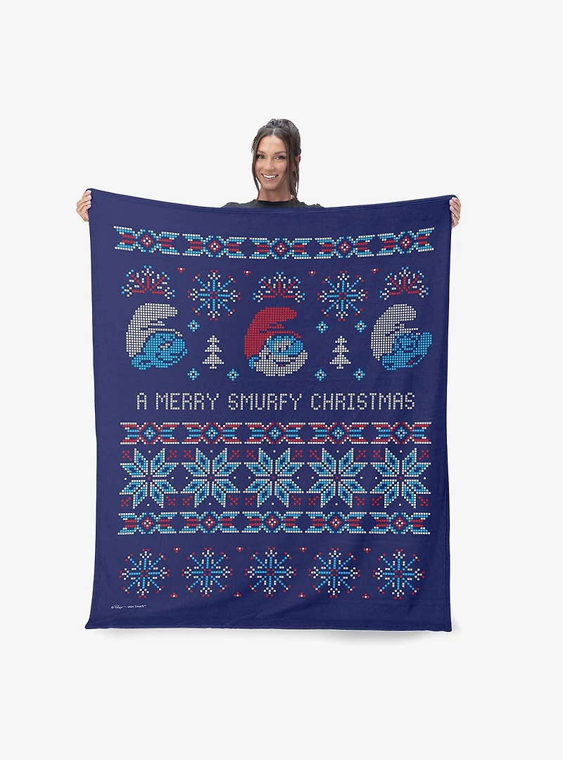 The Smurfs Merry Smurfy Silk Touch Sherpa Throw Blanket