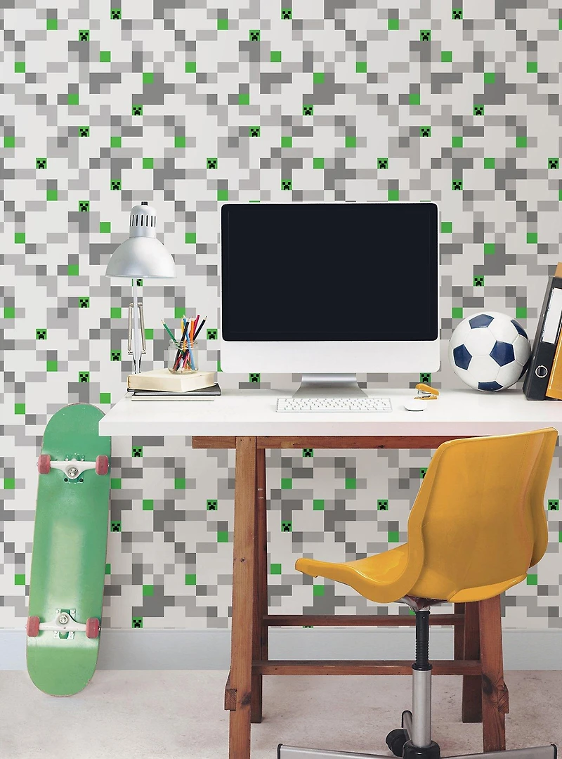 Minecraft Grey Pixel Creeper Peel & Stick Wallpaper