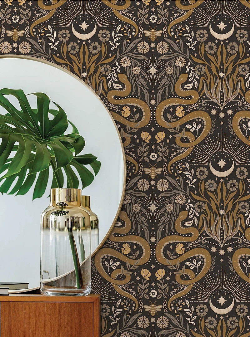 Mystic Serpent Black Gold Peel & Stick Wallpaper