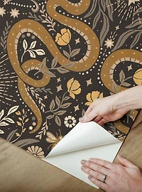 Mystic Serpent Black Gold Peel & Stick Wallpaper