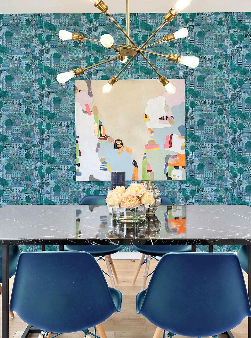 Charming Village Blue Peel & Stick Wallpaper
