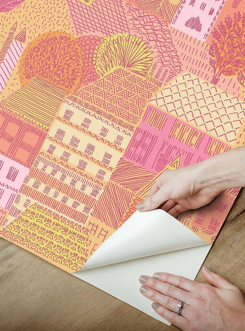 Charming Village Pink and Orange Peel & Stick Wallpaper