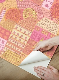 Charming Village Pink and Orange Peel & Stick Wallpaper