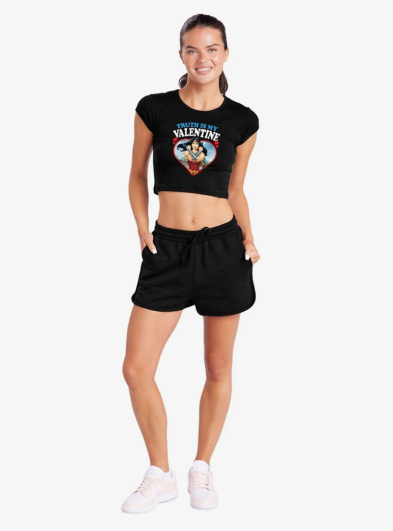 DC Comics Wonder Woman Truth Is My Valentine Cap Sleeve Baby Rib Women's Crop Top