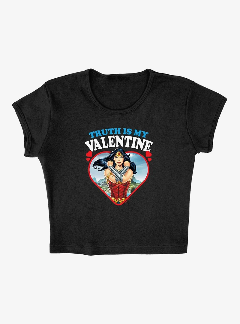 DC Comics Wonder Woman Truth Is My Valentine Cap Sleeve Baby Rib Women's Crop Top