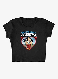 DC Comics Wonder Woman Truth Is My Valentine Cap Sleeve Baby Rib Women's Crop Top